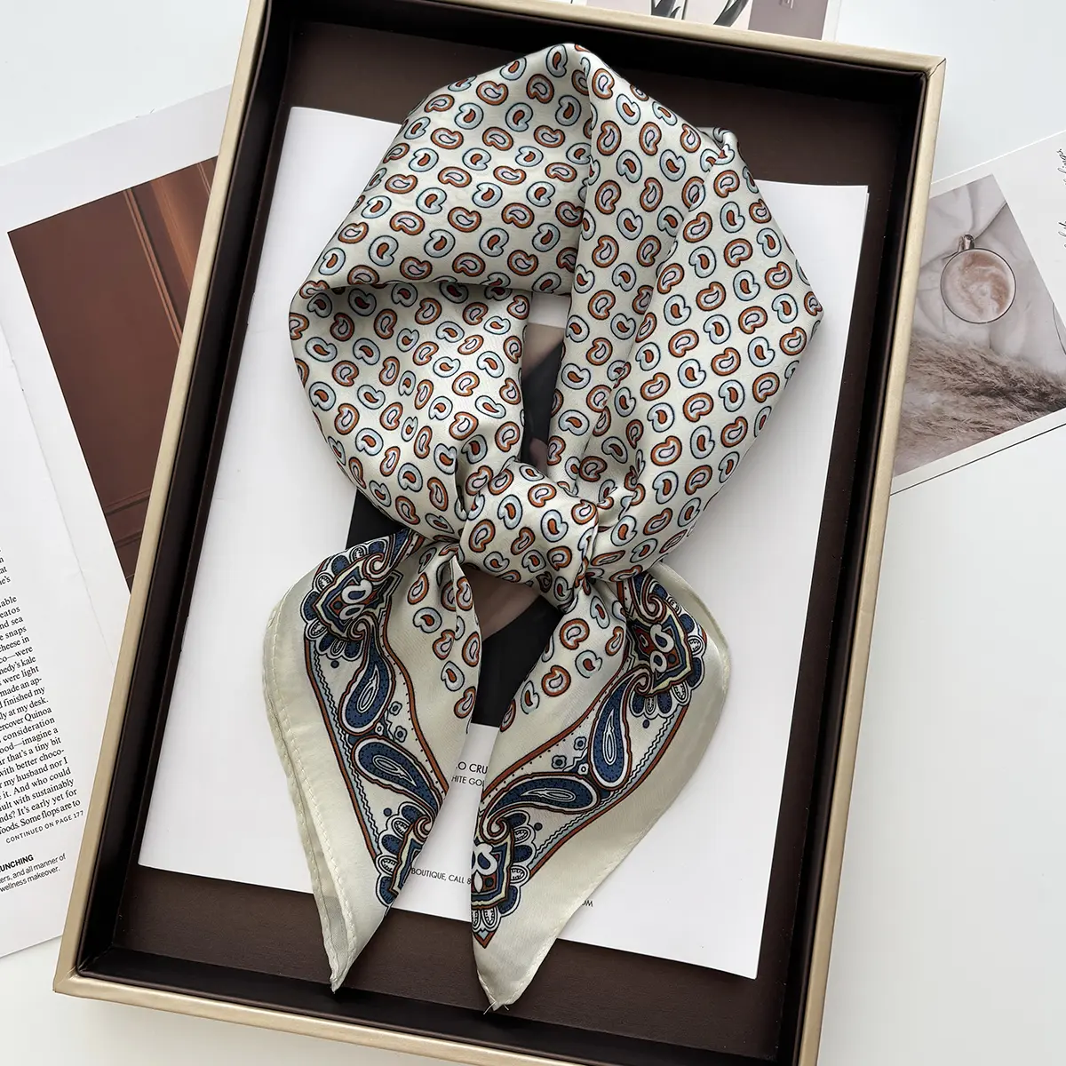 Luxury Floral Print Square Scarf Women Hijab Hair Bands Neckerchief Female Satin Shawl Ribbon Headband Fashion Wraps Bandana