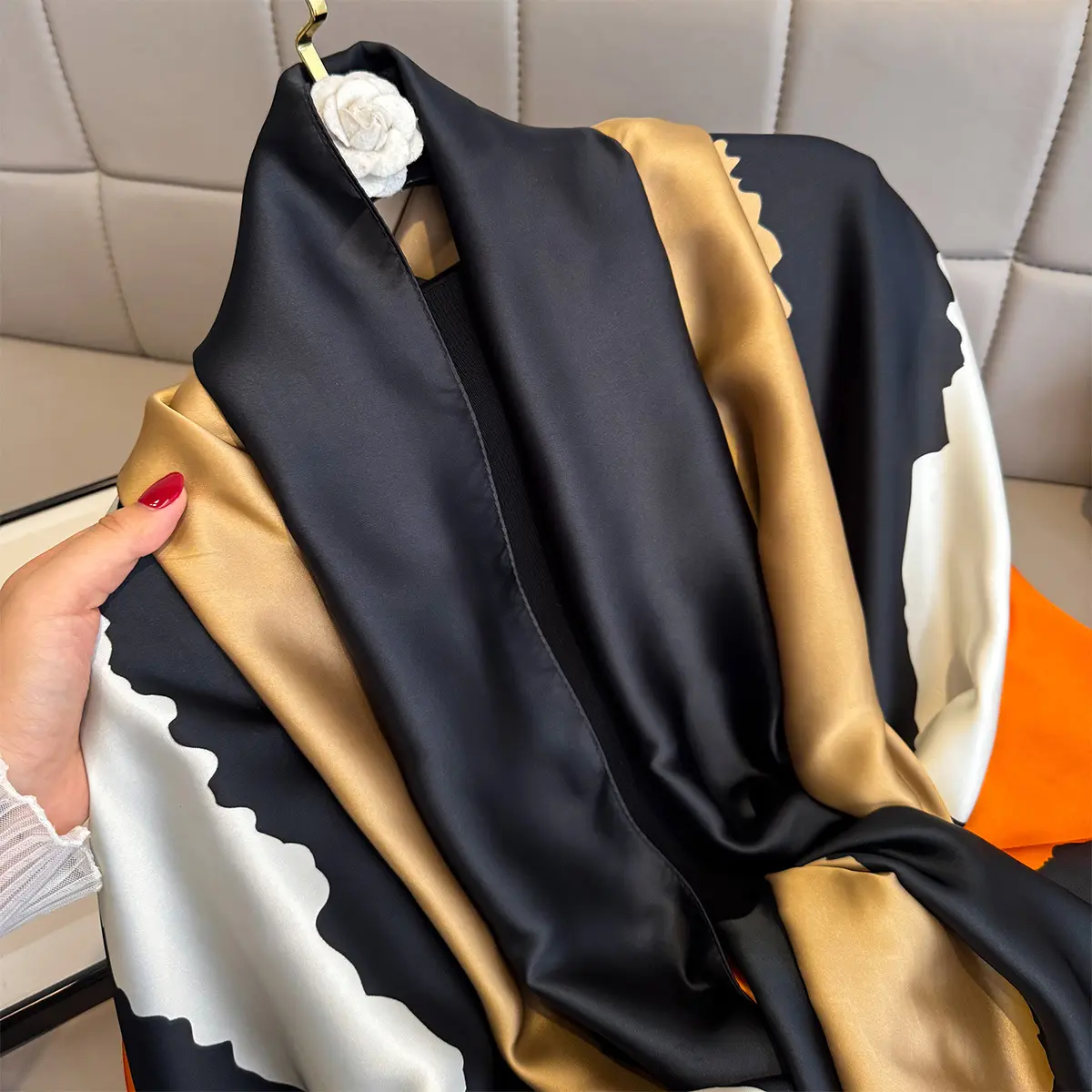 Luxury Brand Women Summer Silk Scarves Shawls Lady Wraps Soft Female Geometry Beach Stole Bandanna Foulard Muffler