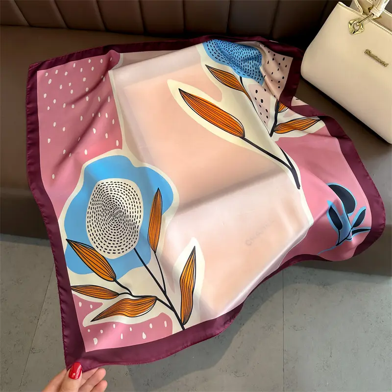 Women Imitation Silk Scarf Square Hairbands Foulard Female Floral Neckerchief Bandana Scarves Lady Small Hijab 70*70cm