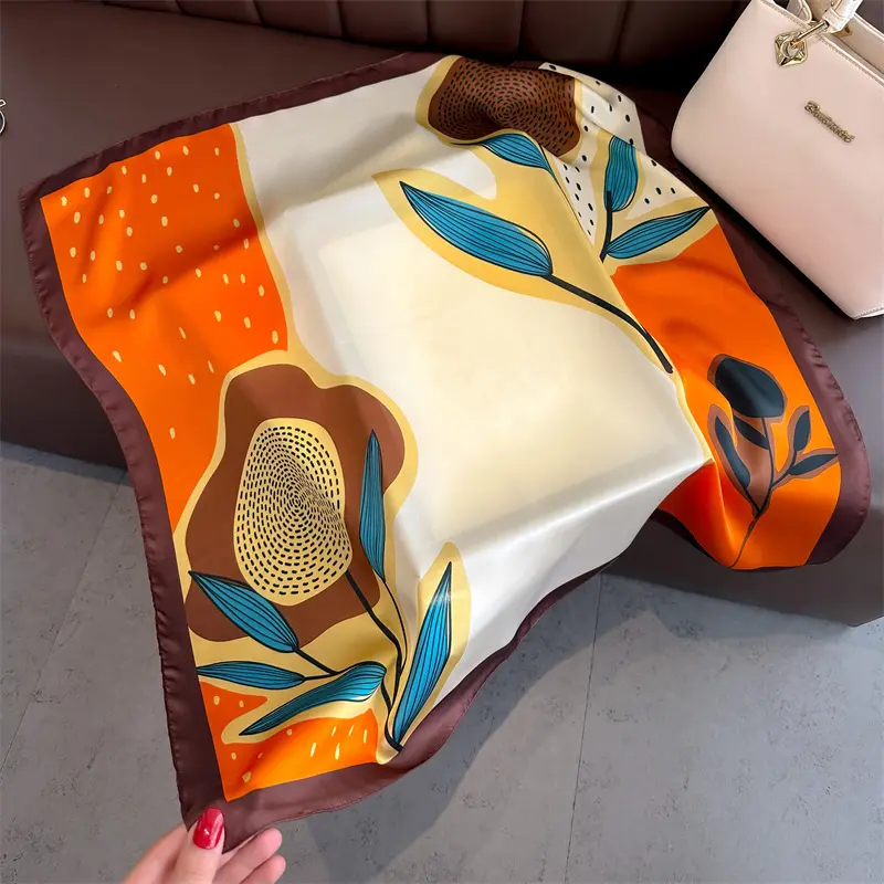 Women Imitation Silk Scarf Square Hairbands Foulard Female Floral Neckerchief Bandana Scarves Lady Small Hijab 70*70cm