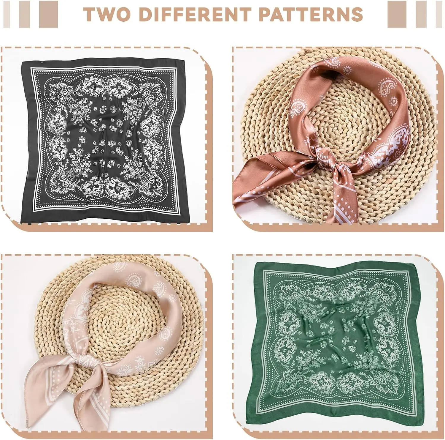 4 Pcs 27'' Square Satin Head Scarves Satin Bandanas for Women Headband Scarves Silk Feeling Scarf Boho Headwear