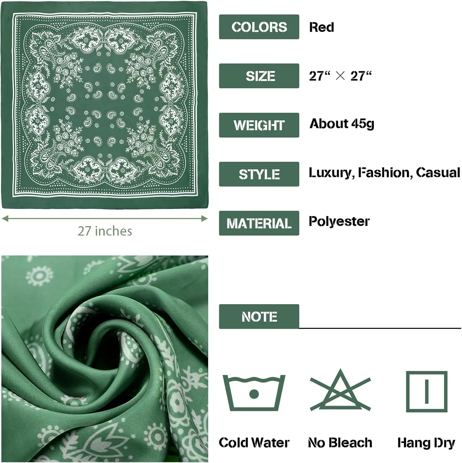 4 Pcs 27'' Square Satin Head Scarves Satin Bandanas for Women Headband Scarves Silk Feeling Scarf Boho Headwear