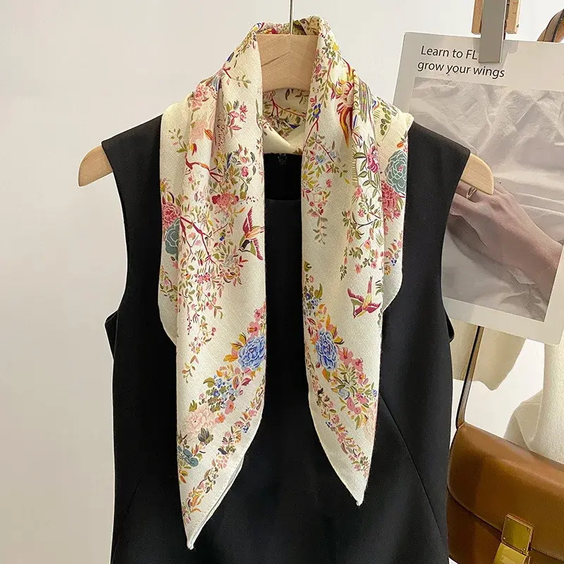 70cm Floral Print Women Bandanas Square Scarf Girls Headband Accessories Handkerchief Neckerchief Hairscarf