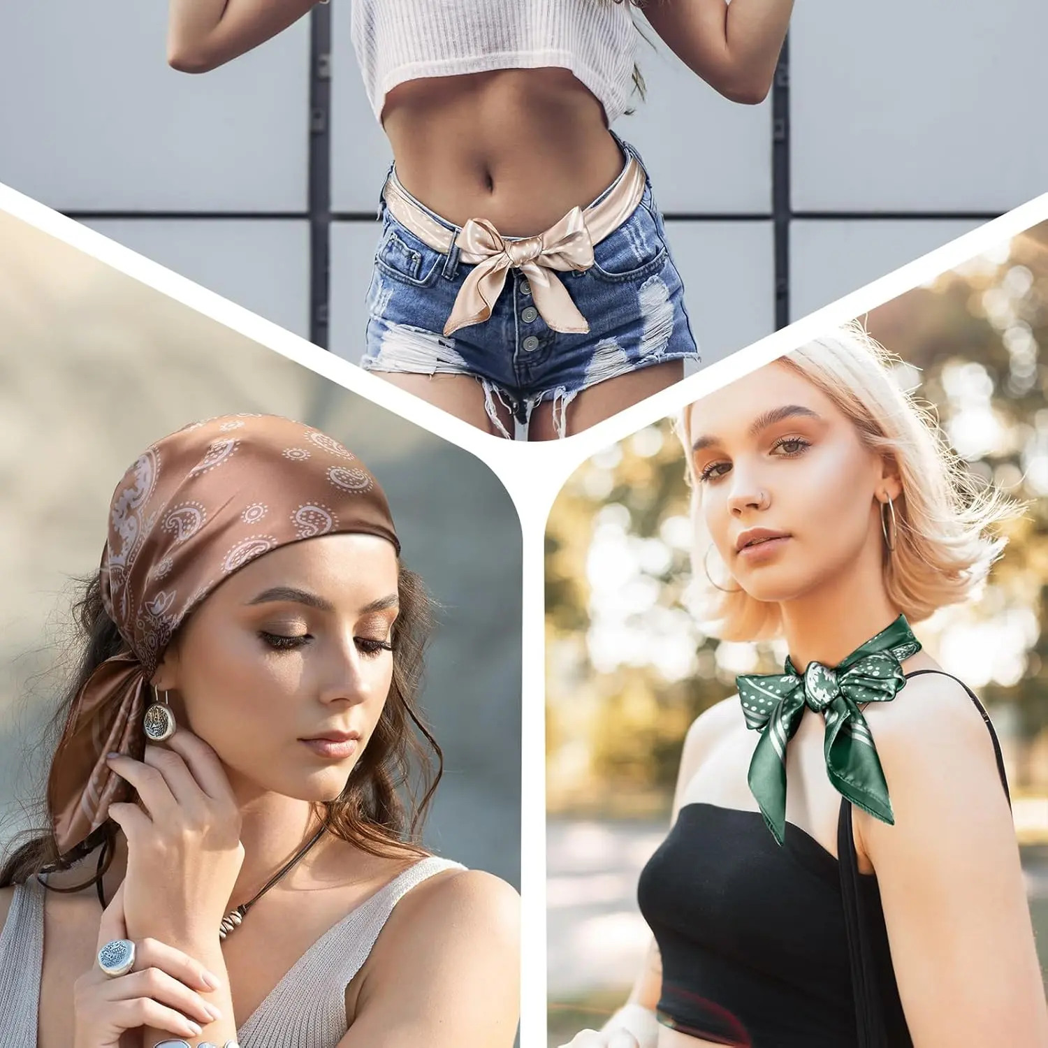 4 Pcs 27'' Square Satin Head Scarves Satin Bandanas for Women Headband Scarves Silk Feeling Scarf Boho Headwear
