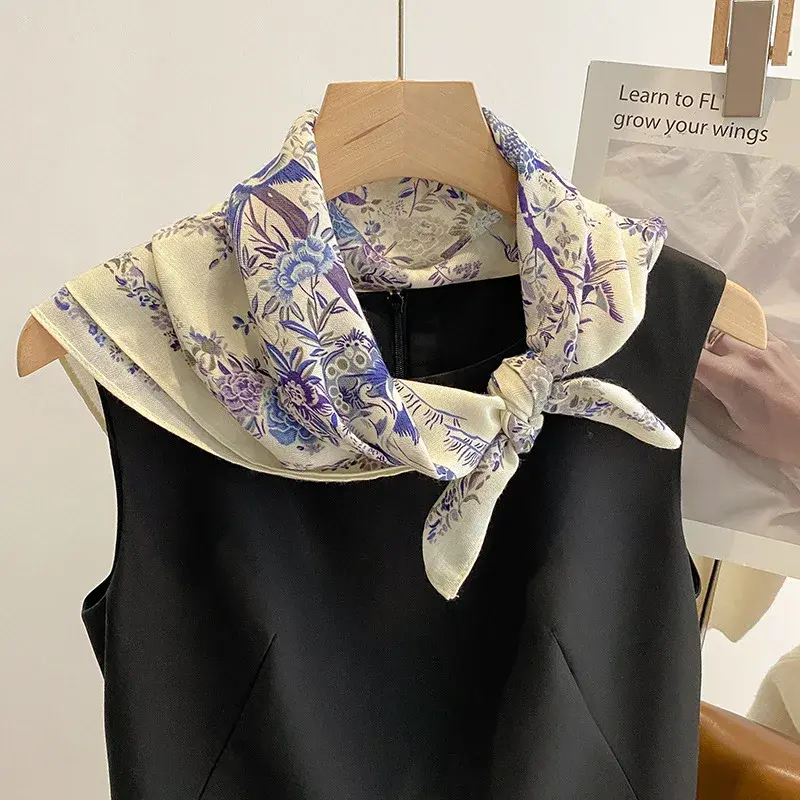 70cm Floral Print Women Bandanas Square Scarf Girls Headband Accessories Handkerchief Neckerchief Hairscarf