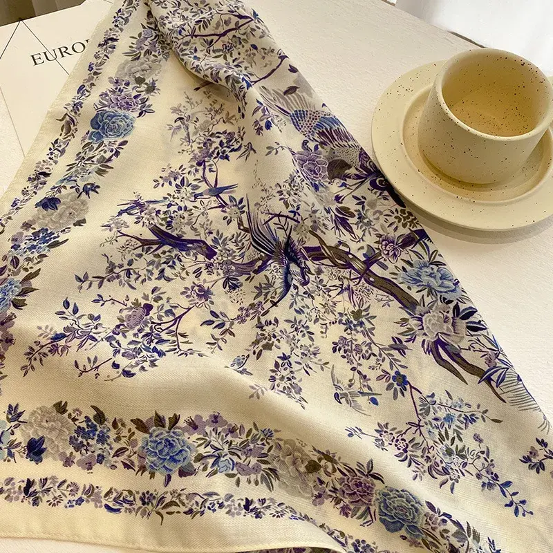 70cm Floral Print Women Bandanas Square Scarf Girls Headband Accessories Handkerchief Neckerchief Hairscarf