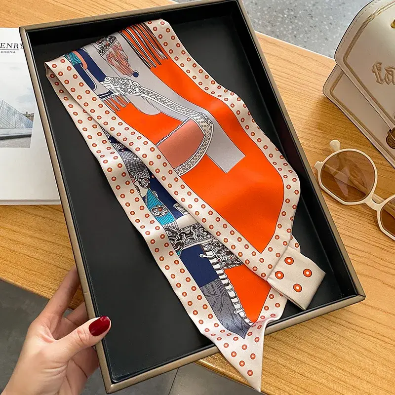Silk Neckerchief Scarf for Women Luxury Ribbon Skinny Design Satin Hand Wrist Wrap Headband Foulard Shawl Hair Bands Accessorie