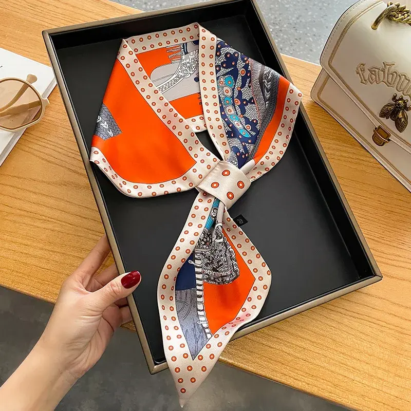 Silk Neckerchief Scarf for Women Luxury Ribbon Skinny Design Satin Hand Wrist Wrap Headband Foulard Shawl Hair Bands Accessorie