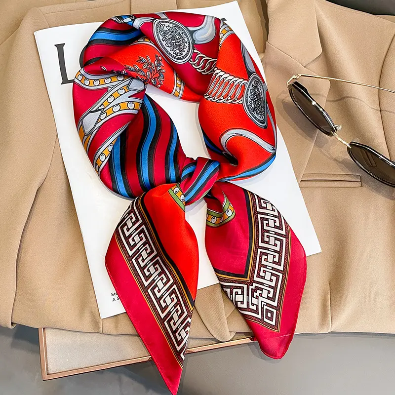 Luxury 2024 Square Silk Scarf for Women Hijab Hair Bands Neckerchief Female Satin Shawl Ribbon Headband Fashion Wraps Bandana
