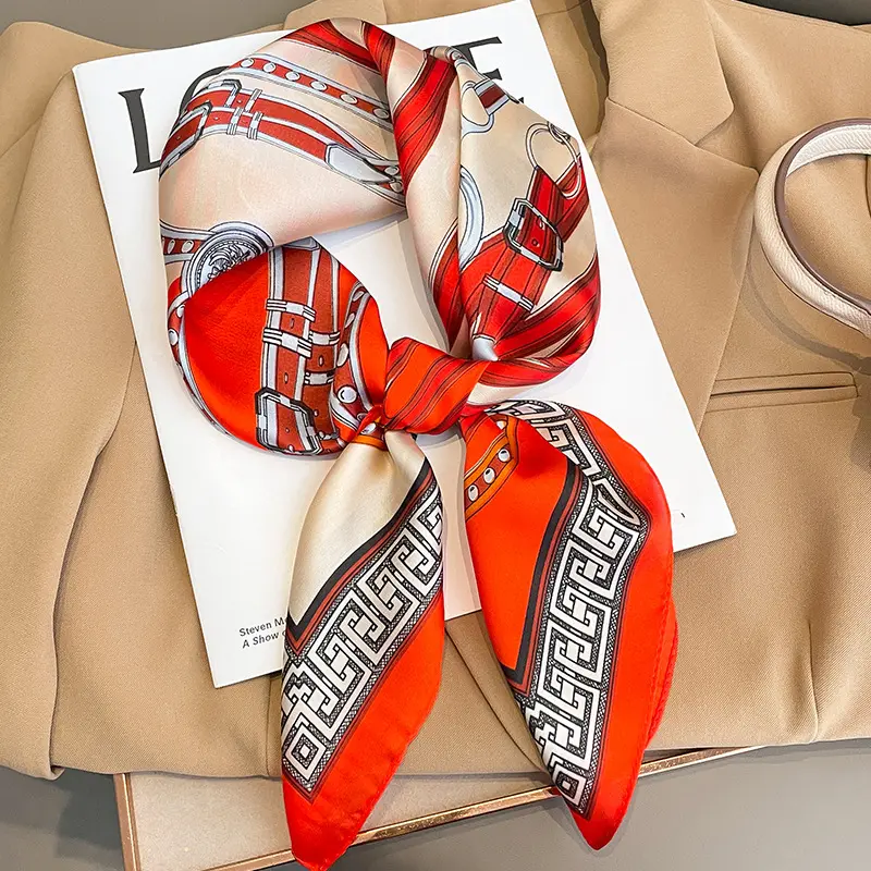 Luxury 2024 Square Silk Scarf for Women Hijab Hair Bands Neckerchief Female Satin Shawl Ribbon Headband Fashion Wraps Bandana