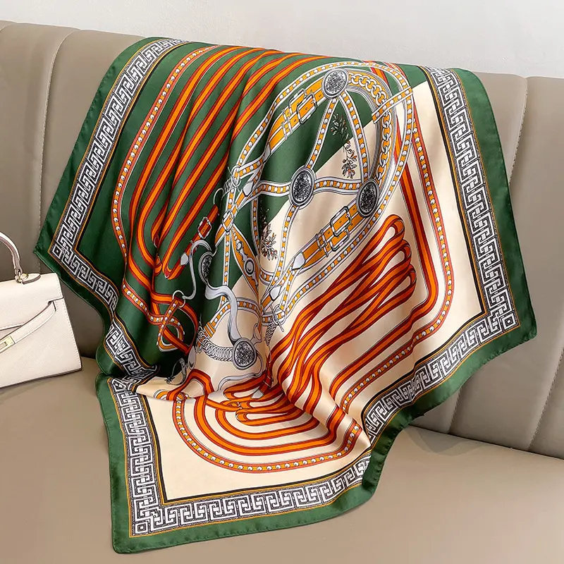 Luxury 2024 Square Silk Scarf for Women Hijab Hair Bands Neckerchief Female Satin Shawl Ribbon Headband Fashion Wraps Bandana