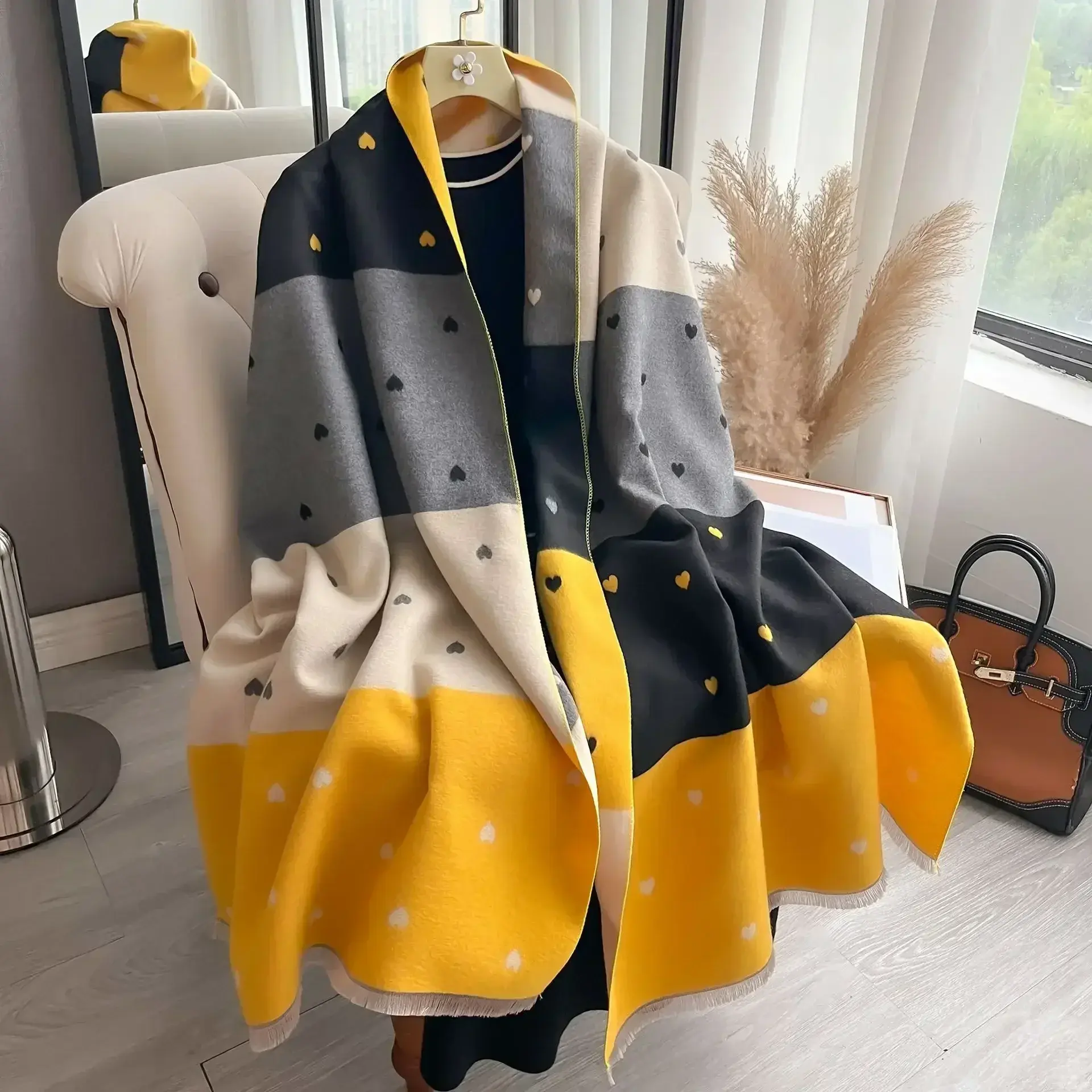Print Winter Scarf for Women Cashmere Pashmina Shawls and Wraps Thick Warm Blanket Keep Warm Lady Echarpe