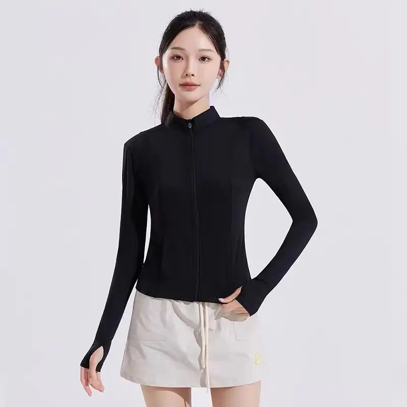 Slim Fit Standing Collar Sun Protection Suit Summer Ice Silk Breathable Tight Fitting Quick Drying Small Waist Protection Suit