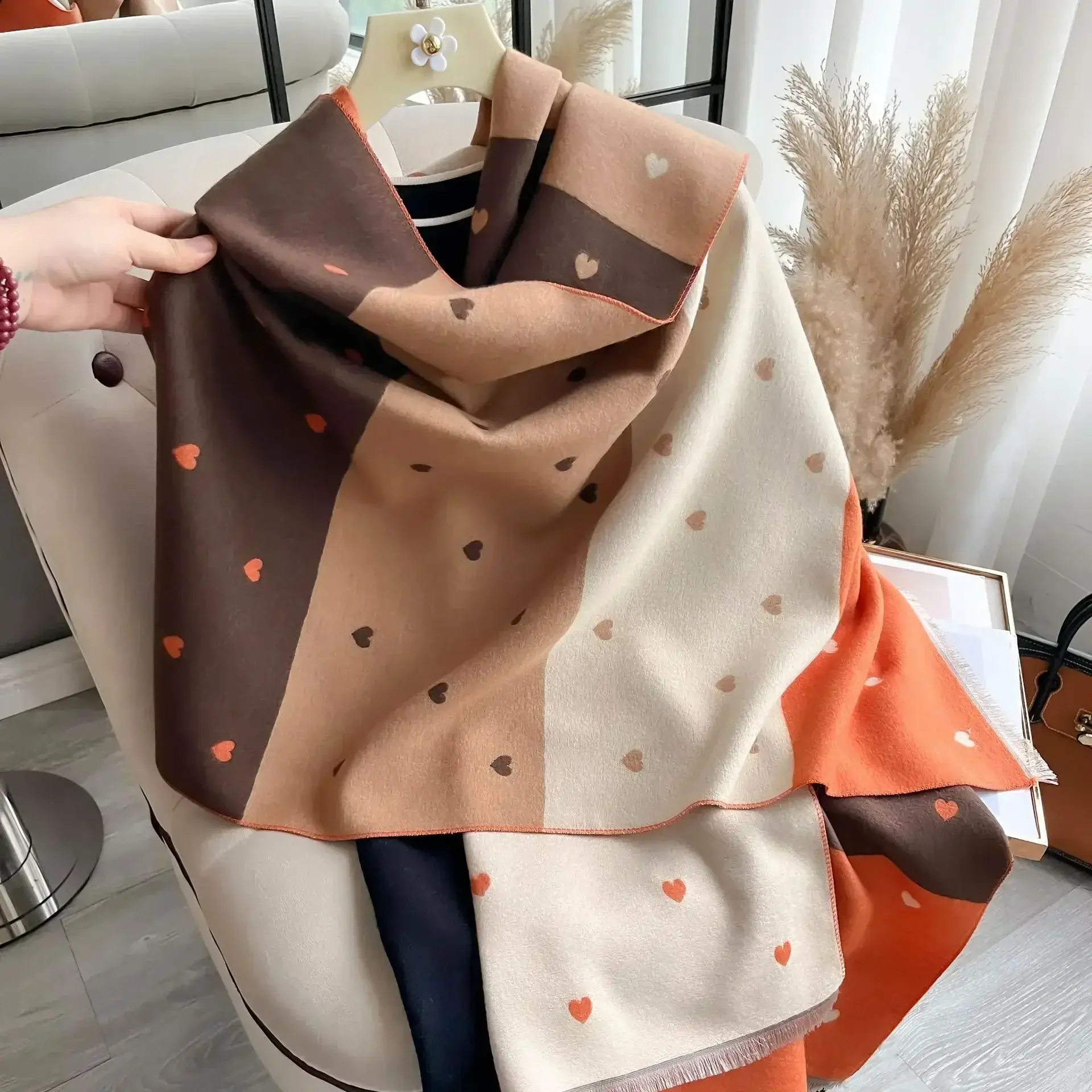 Print Winter Scarf for Women Cashmere Pashmina Shawls and Wraps Thick Warm Blanket Keep Warm Lady Echarpe