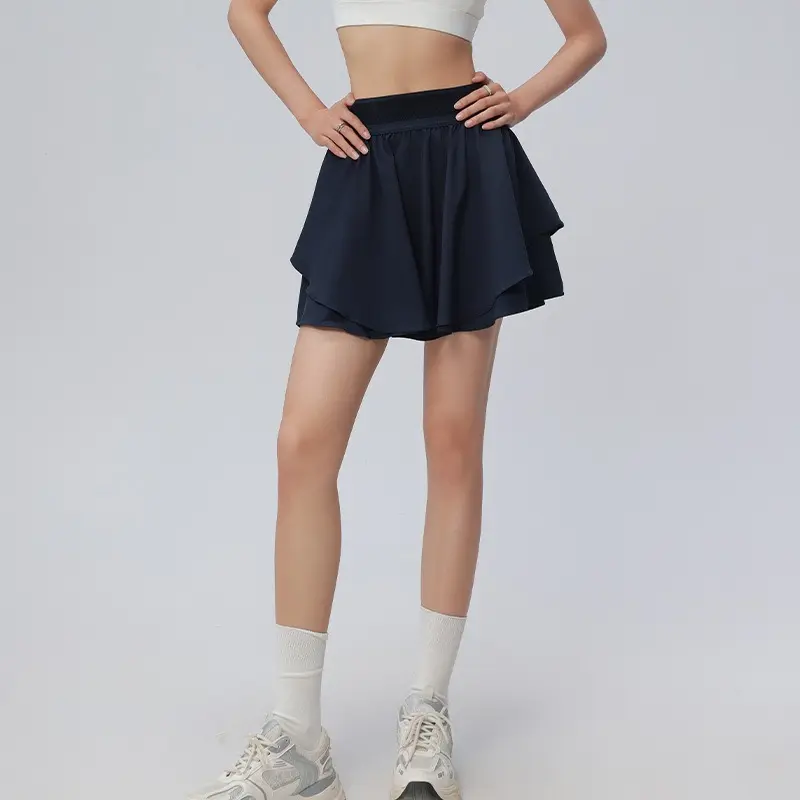 Cross Waist Women Yoga Skirts Built-in Sports Shorts with Pockets Quick Dry Gym Tennis Skirts Elastic Workout Short Sports Skirt