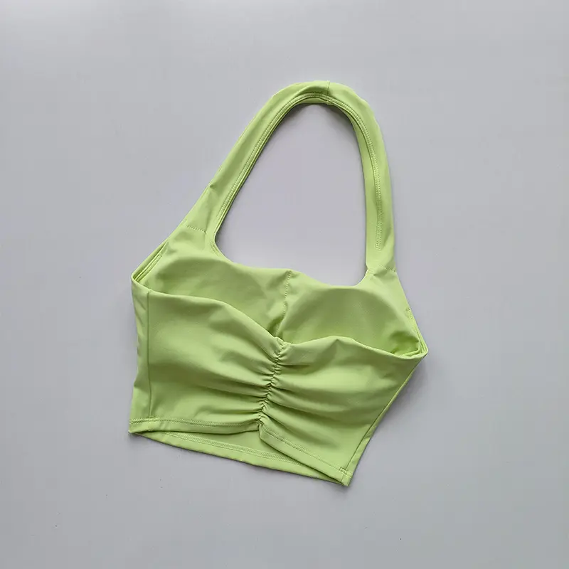 Summer New Sexy Hanging Neck with Chest Pads, Beautiful Back Sports Bra, Women's Light Luxury Fashion, Unique Pleated Sports Bra