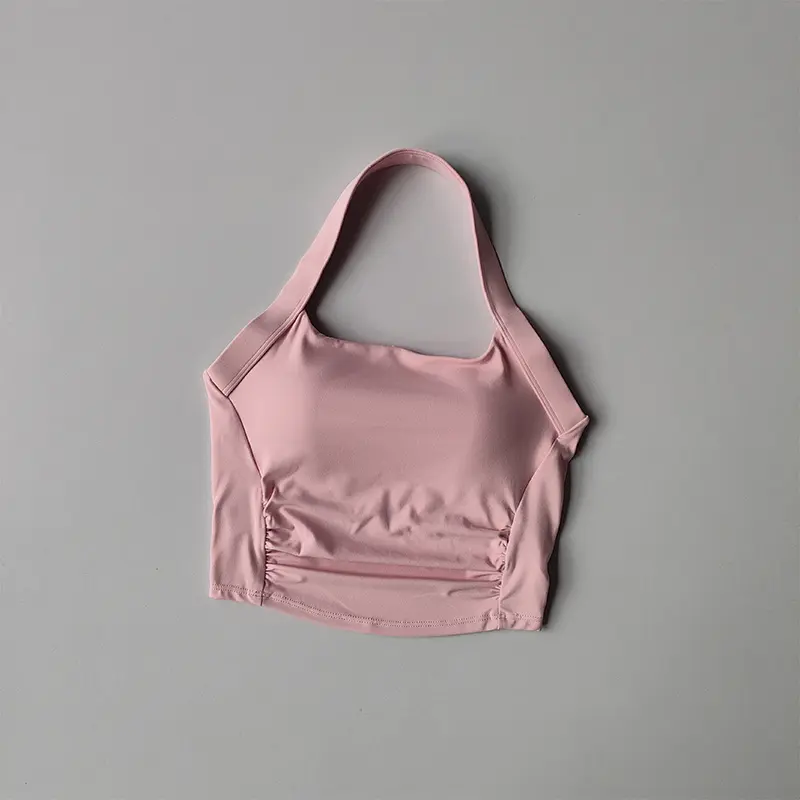 Summer Tops Neck Halter Sports Underwear Women Shockproof Gathering Fitness Bra Beauty Yoga Vest Running Training Pilates Suit