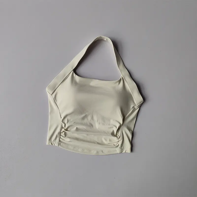 Summer Tops Neck Halter Sports Underwear Women Shockproof Gathering Fitness Bra Beauty Yoga Vest Running Training Pilates Suit