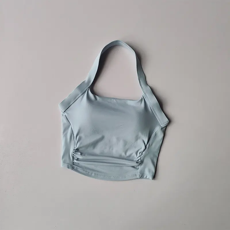 Summer Tops Neck Halter Sports Underwear Women Shockproof Gathering Fitness Bra Beauty Yoga Vest Running Training Pilates Suit