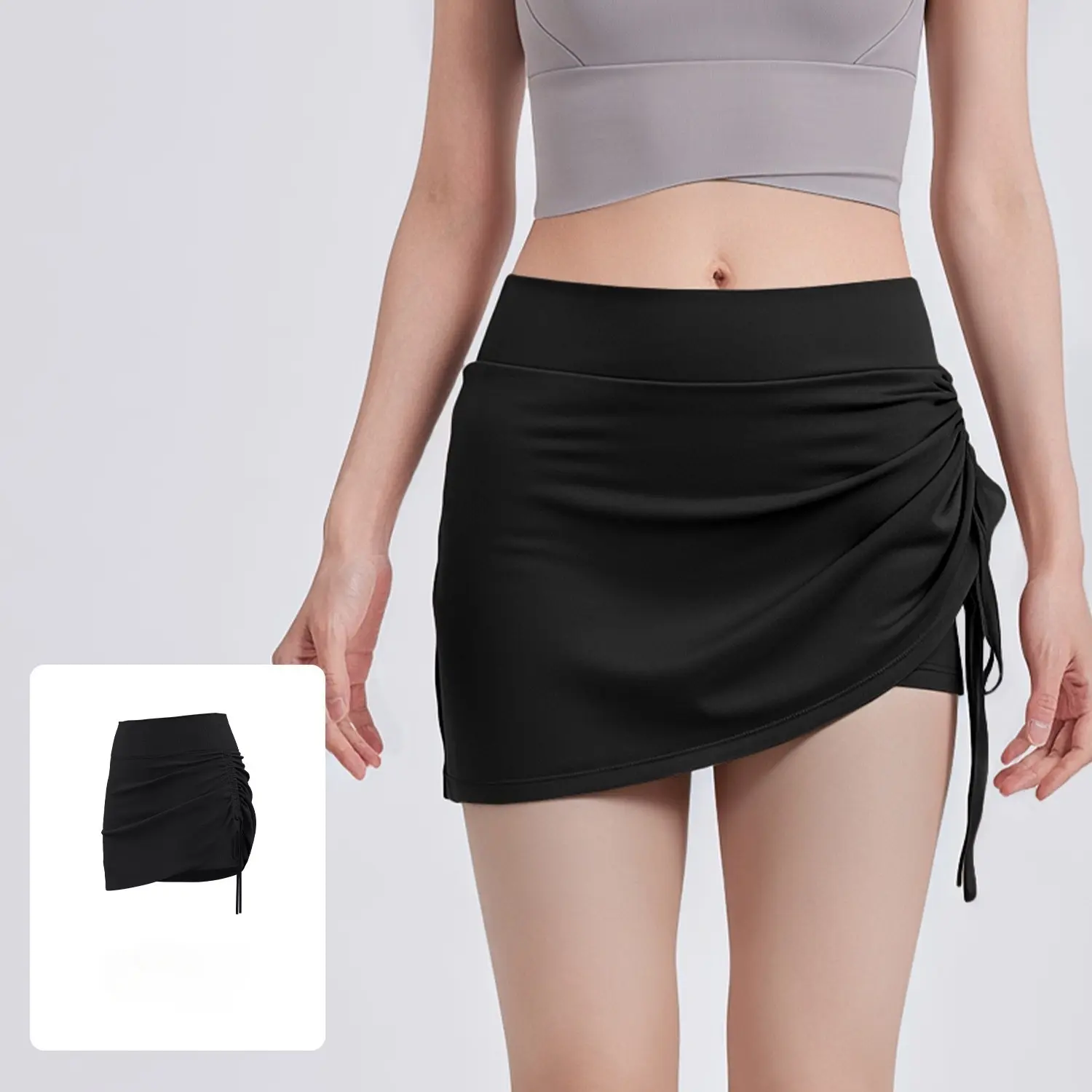 Sports Casual Drawstring Shorts Tight Quick-drying Short Skirt for Women's Fitness Running Sports Yoga Anti-light Skirt Pants