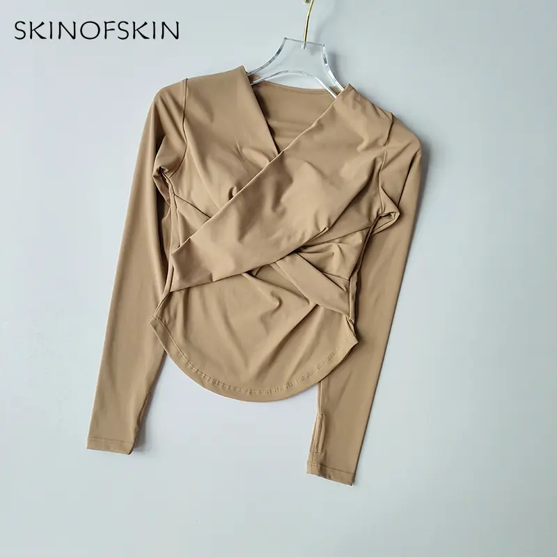 Naked New Sportswear Cross Top Running Outwear Women's One-piece Cup Long Sleeved Shirts Sexy Shade Yoga Clothes Fitness Clothes
