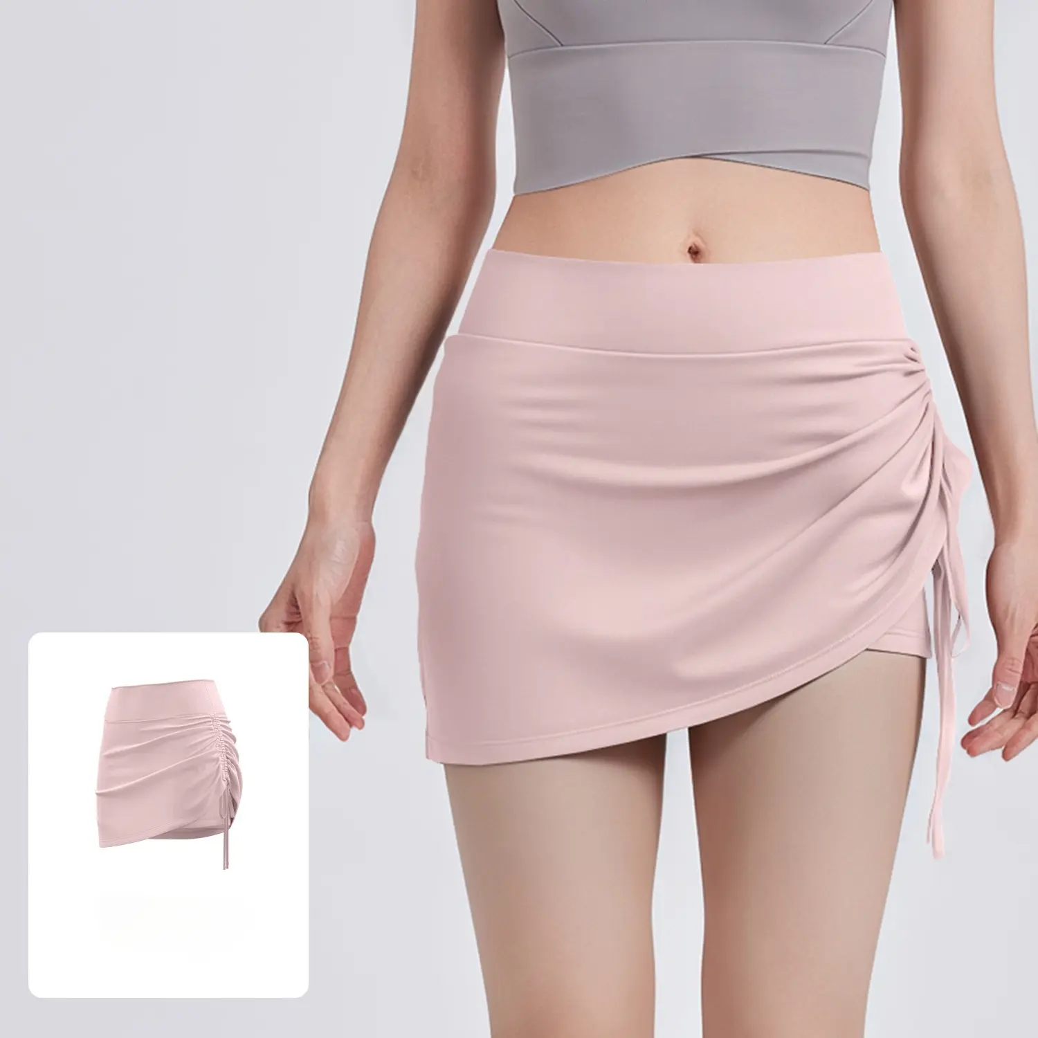 Sports Casual Drawstring Shorts Tight Quick-drying Short Skirt for Women's Fitness Running Sports Yoga Anti-light Skirt Pants