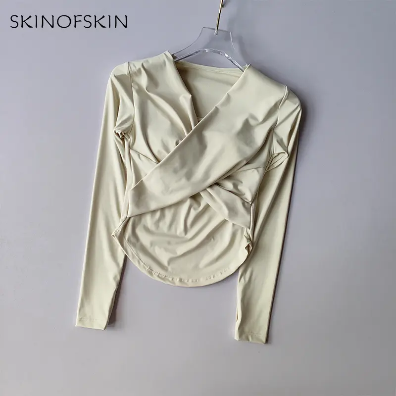 Naked New Sportswear Cross Top Running Outwear Women's One-piece Cup Long Sleeved Shirts Sexy Shade Yoga Clothes Fitness Clothes