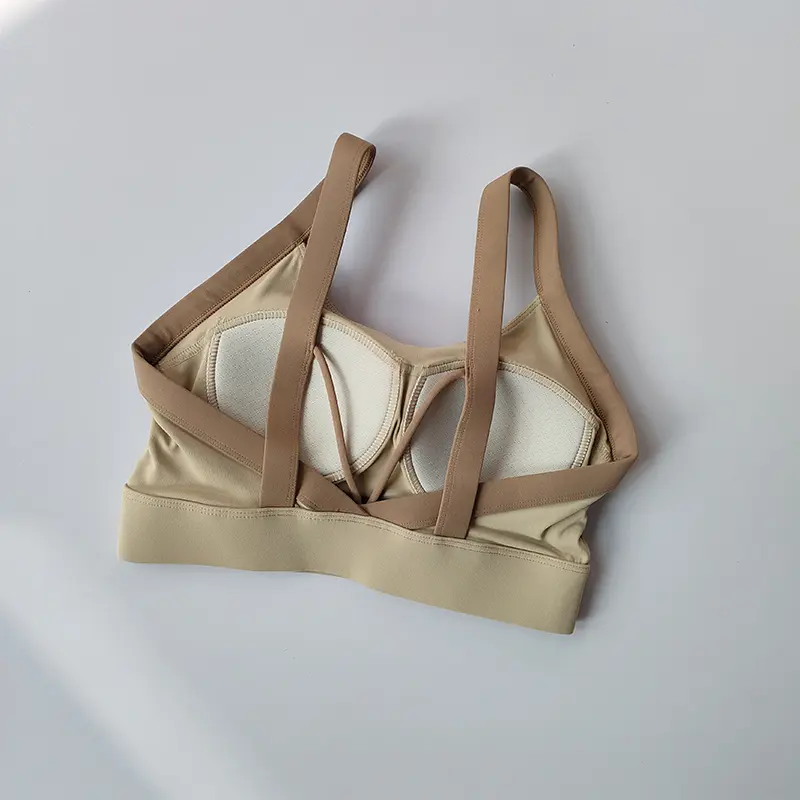 Color Blocking Cross Back Integrated Cup Sports Bra High-strength Shock-absorbing Bag Side Breasts Fitness Bra Yoga Tank Top