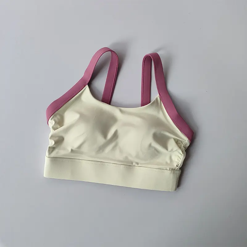 Color Blocking Cross Back Integrated Cup Sports Bra High-strength Shock-absorbing Bag Side Breasts Fitness Bra Yoga Tank Top
