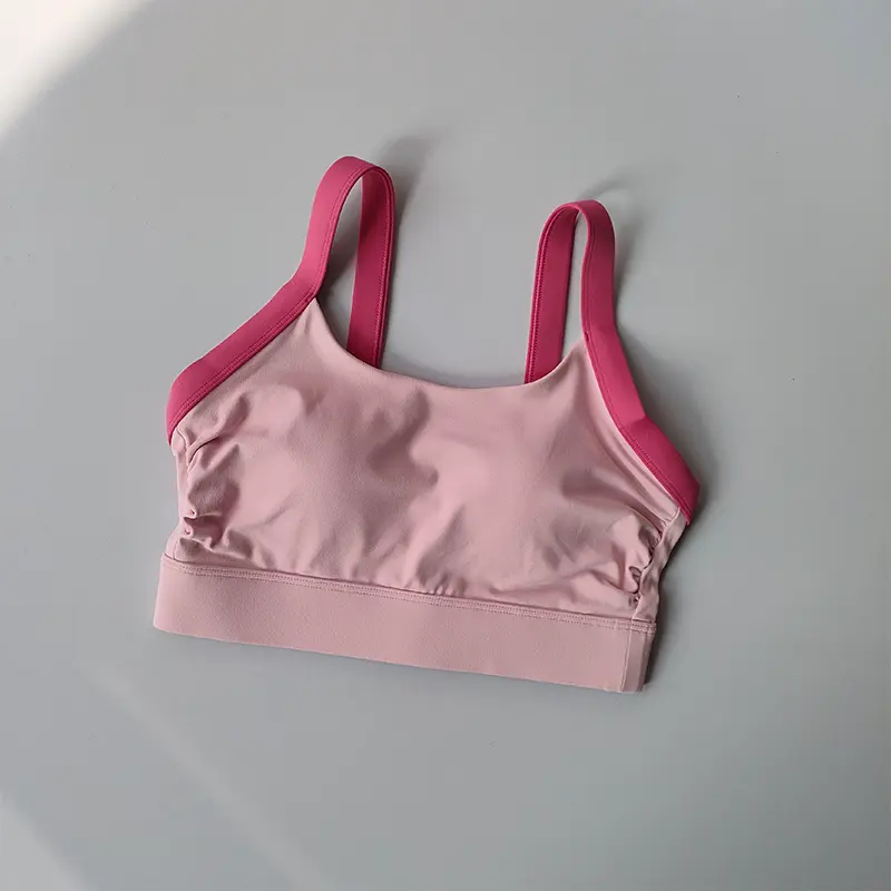 Color Blocking Cross Back Integrated Cup Sports Bra High-strength Shock-absorbing Bag Side Breasts Fitness Bra Yoga Tank Top