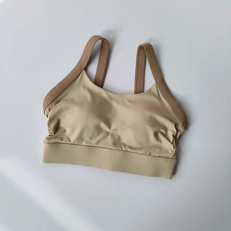 Color Blocking Cross Back Integrated Cup Sports Bra High-strength Shock-absorbing Bag Side Breasts Fitness Bra Yoga Tank Top
