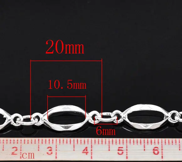 Zinc Based Alloy Open Link Chain Findings Silver Plated 20x7mm(6/8"x2/8") 6mm(2/8"), 1 M
