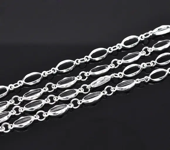Zinc Based Alloy Open Link Chain Findings Silver Plated 20x7mm(6/8"x2/8") 6mm(2/8"), 1 M