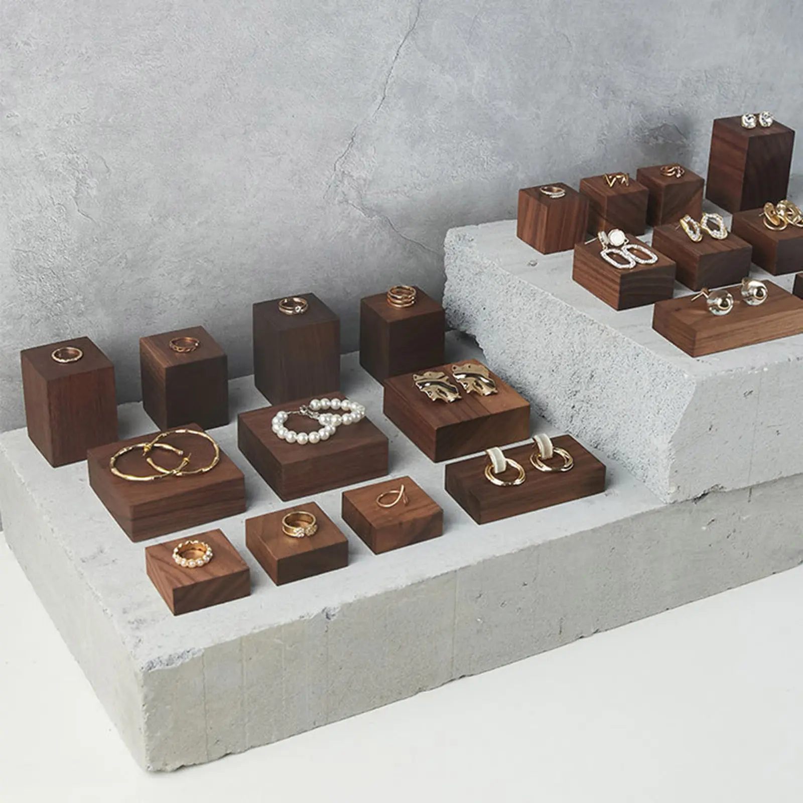 Vintage Walnut Wood Jewelry Displays Holder Rack Dark Brown High-end Display Stand Storage Photo Props Rings Earring Necklace