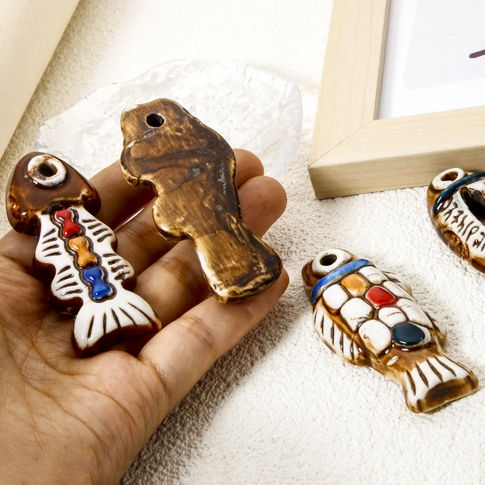 1 Piece Ceramic Ocean Fish Charms Brown Animal Pendant For Jewelry Making Necklace DIY Findings