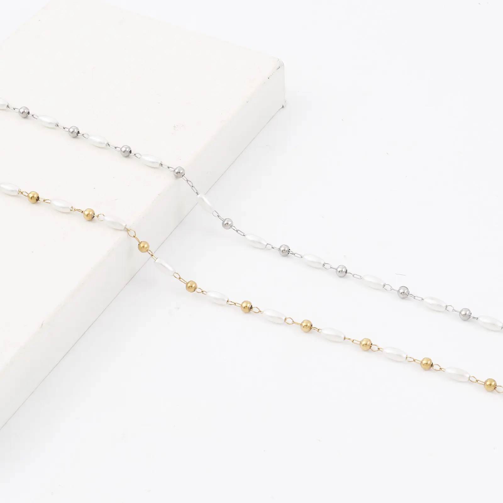 Fashion 304 Stainless Steel Anklet White Imitation Pearl Bead Chain Lobster Clasp For Women Gifts 23.5cm(9 2/8") long, 1 Piece