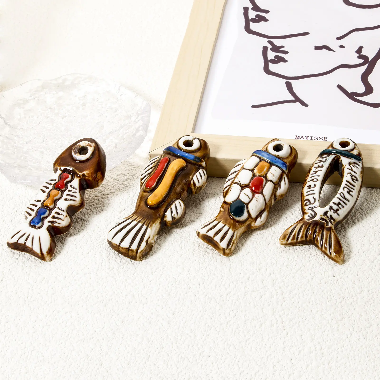 1 Piece Ceramic Ocean Fish Charms Brown Animal Pendant For Jewelry Making Necklace DIY Findings