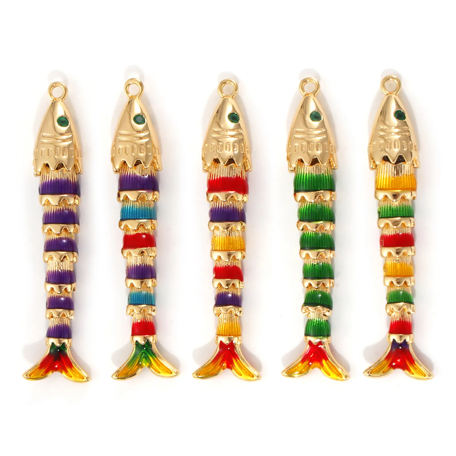 1 Piece 3D Brass Ocean Movable Fish Jewelry Pendants 18K Gold Plated Multicolor Enamel Charm For DIY Necklace Making 47mm x 8mm