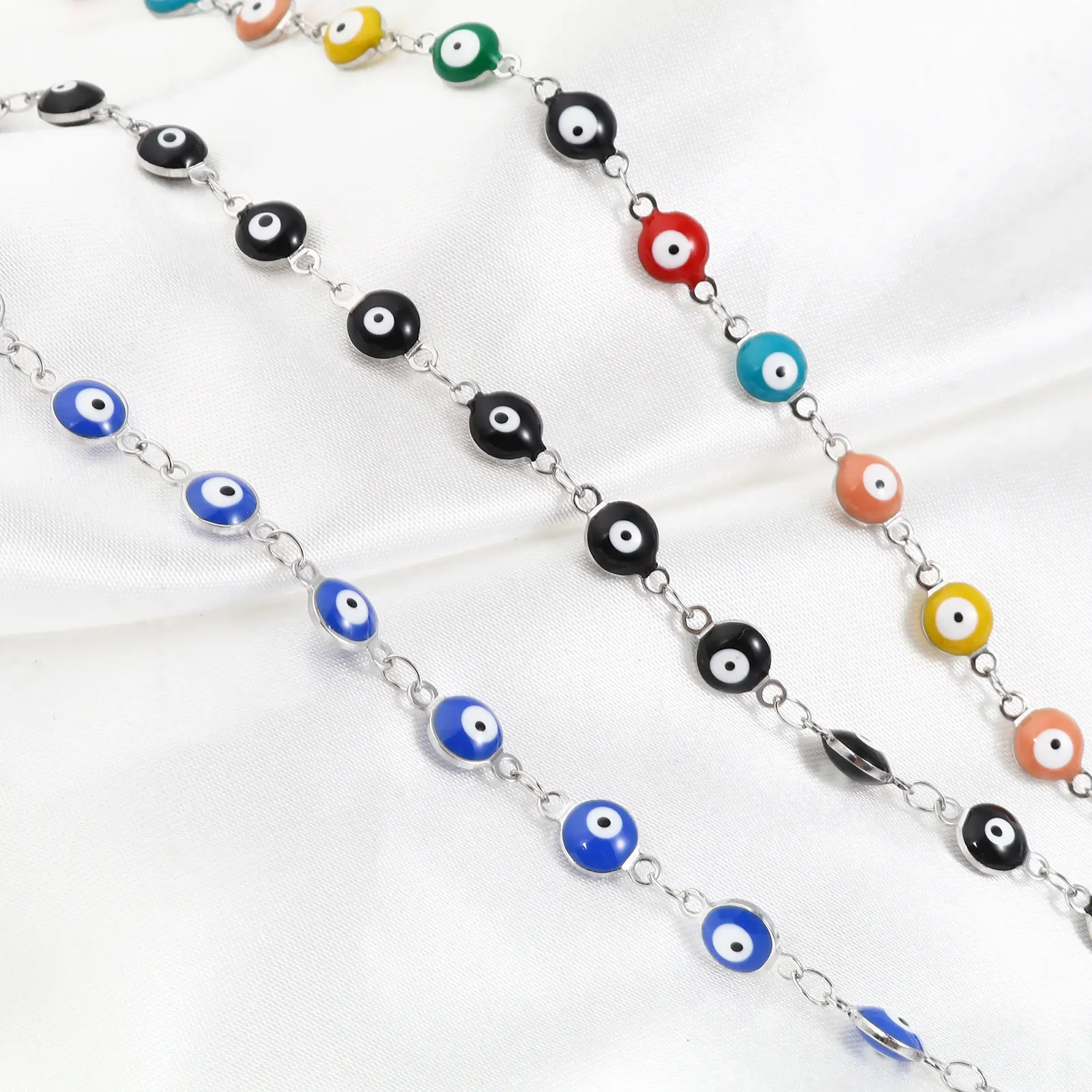 Stainless Steel Religious Necklace Round Evil Eye Multicolor Enamel Silver Color Link Chain Jewelry 50cm(19 5/8") long, 1 Piece