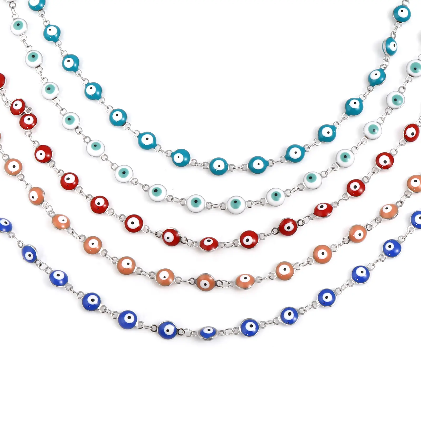 Stainless Steel Religious Necklace Round Evil Eye Multicolor Enamel Silver Color Link Chain Jewelry 50cm(19 5/8") long, 1 Piece