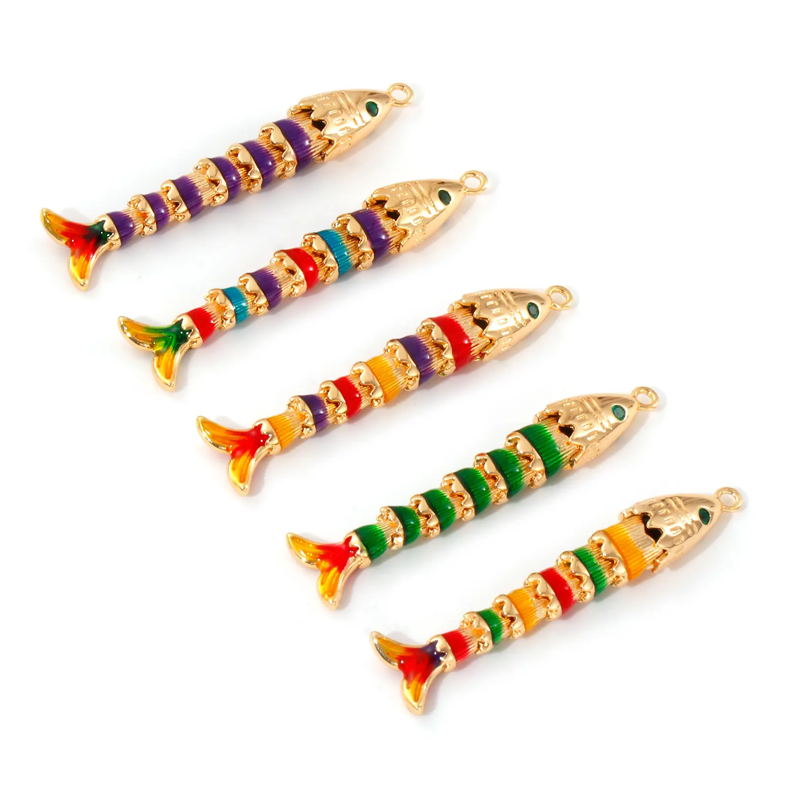 1 Piece 3D Brass Ocean Movable Fish Jewelry Pendants 18K Gold Plated Multicolor Enamel Charm For DIY Necklace Making 47mm x 8mm
