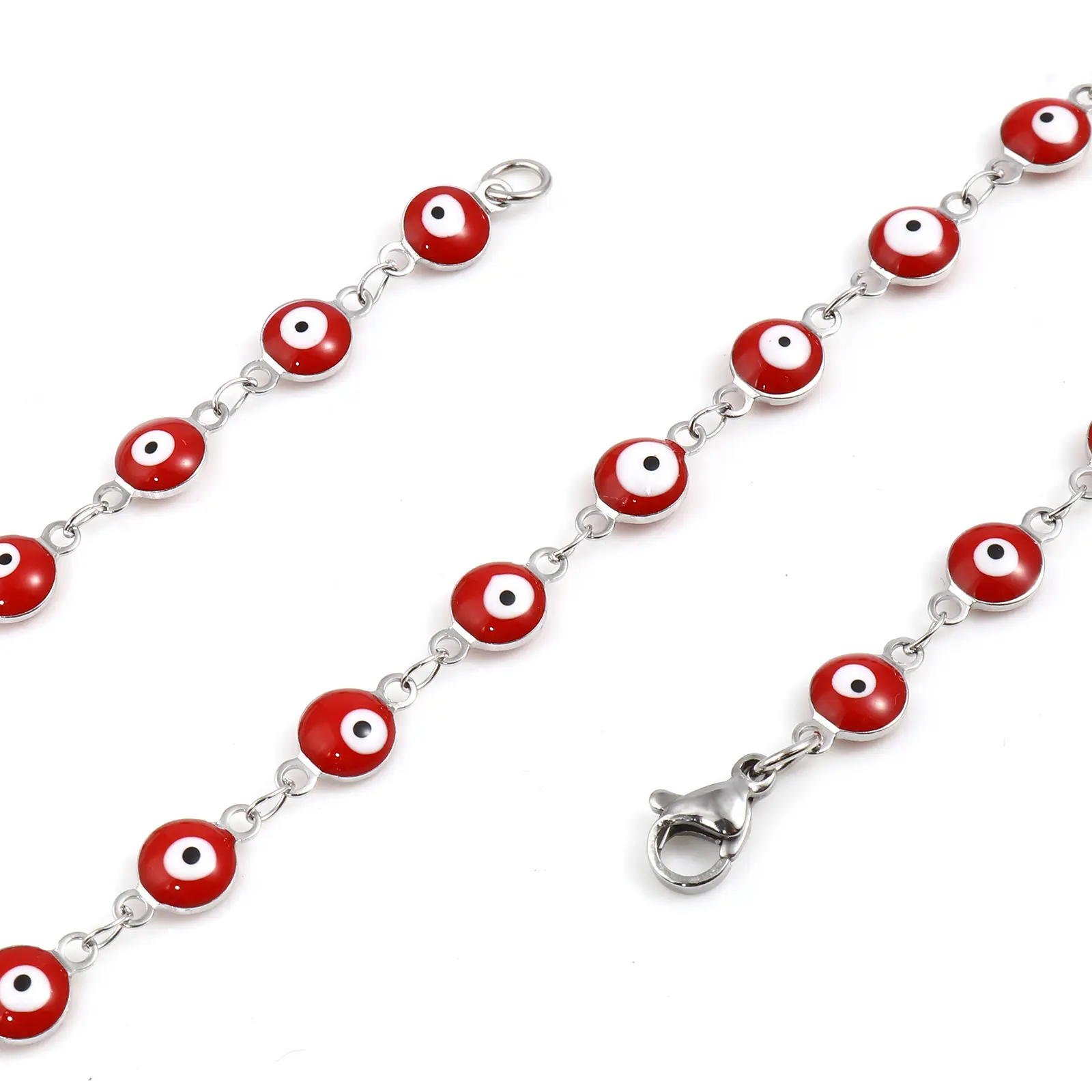 Stainless Steel Religious Necklace Round Evil Eye Multicolor Enamel Silver Color Link Chain Jewelry 50cm(19 5/8") long, 1 Piece