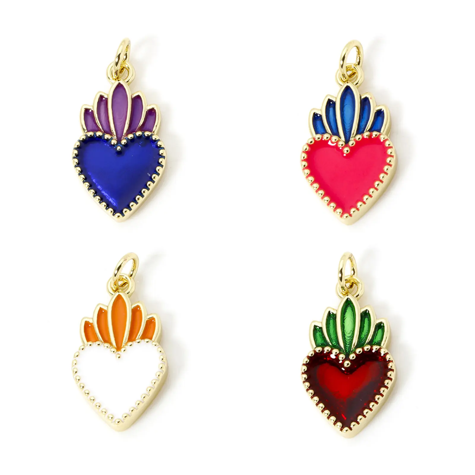 1 Piece Brass Religious Charms 18K Real Gold Plated Enamel Ex Voto Heart Pendants For DIY Neckalce Jewerly Making 23mm x 11mm