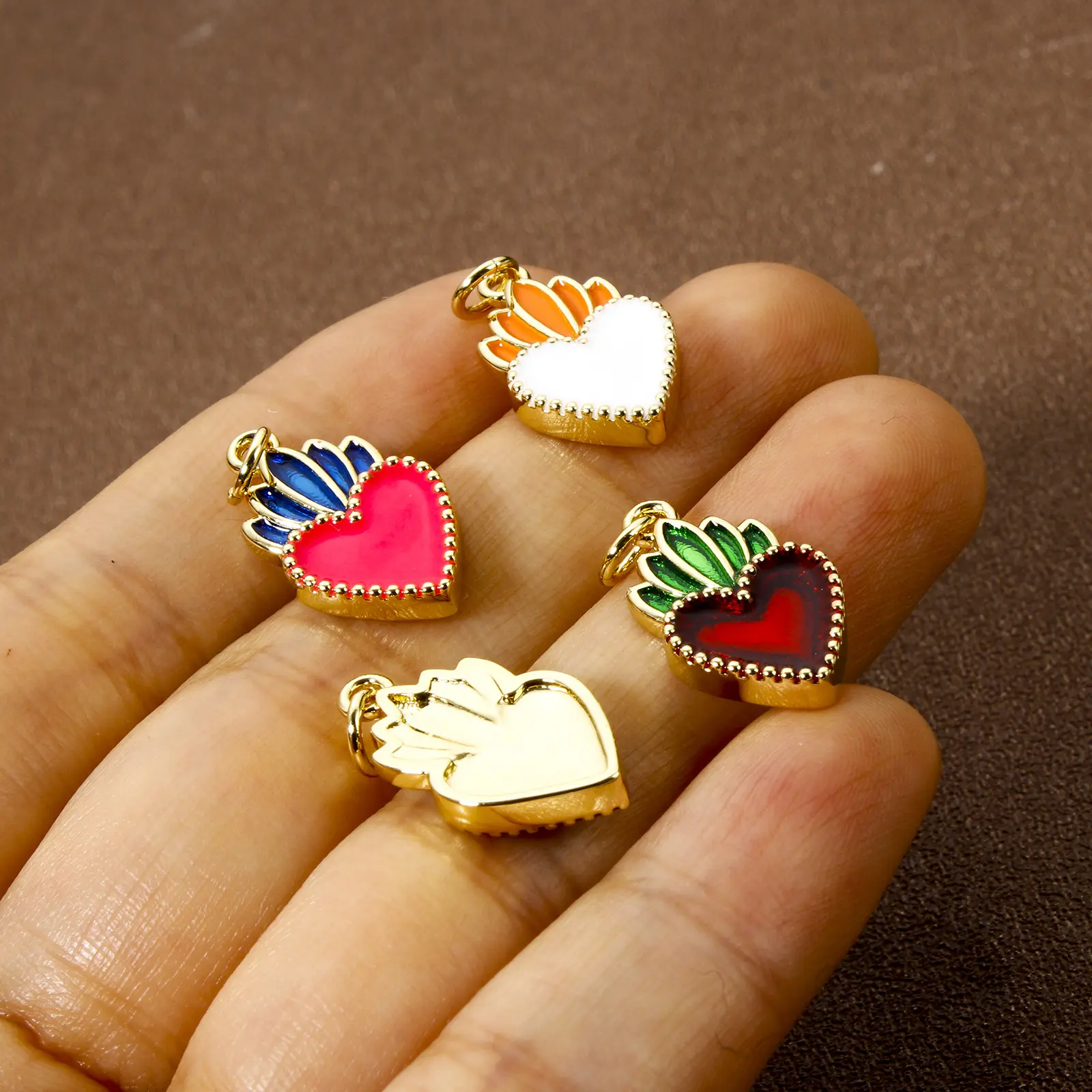 1 Piece Brass Religious Charms 18K Real Gold Plated Enamel Ex Voto Heart Pendants For DIY Neckalce Jewerly Making 23mm x 11mm