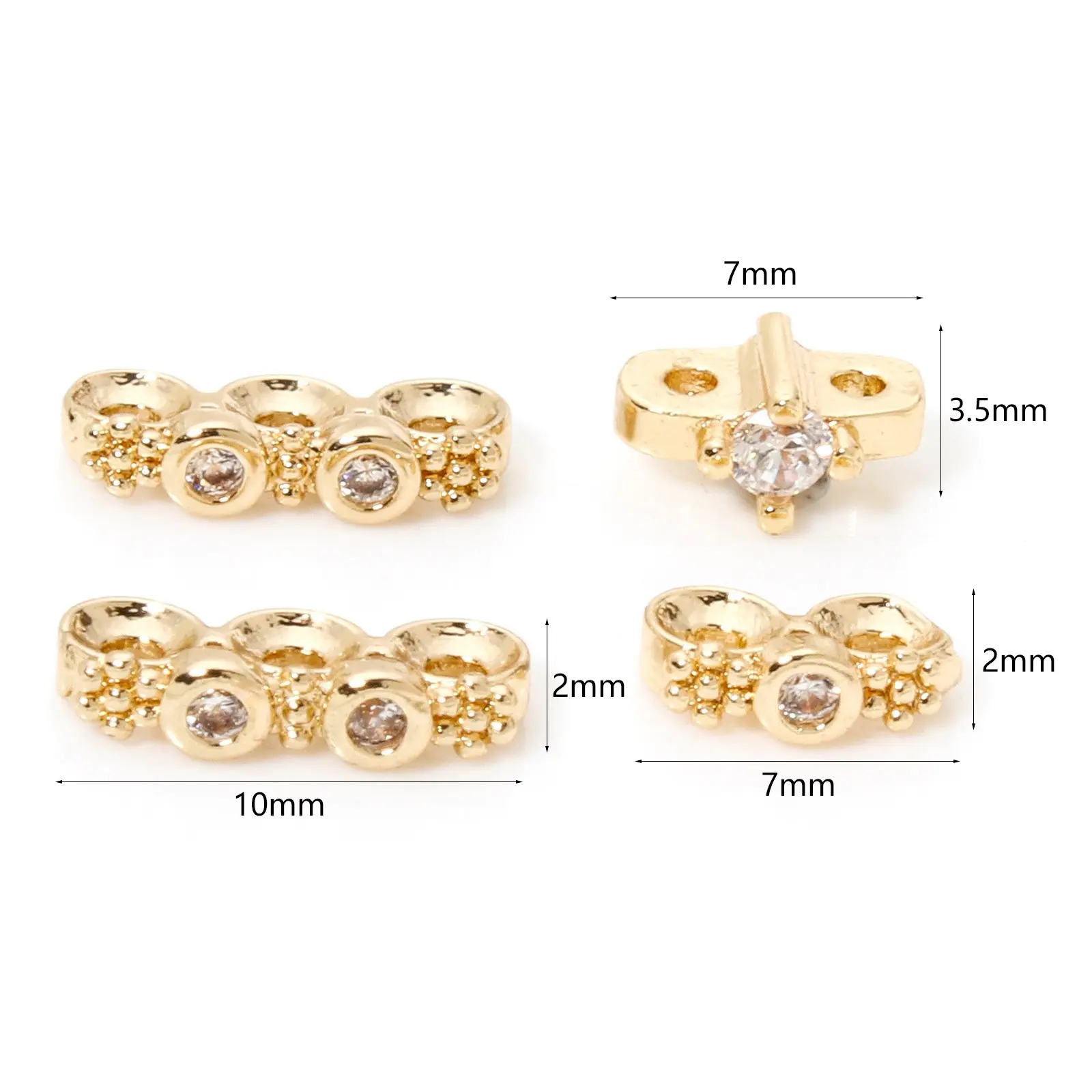 5/10 PCs Brass Spacer Beads For DIY Bracelet Jewelry Making Findings 14K Real Gold Plated Clear Cubic Zirconia Bead Accessories