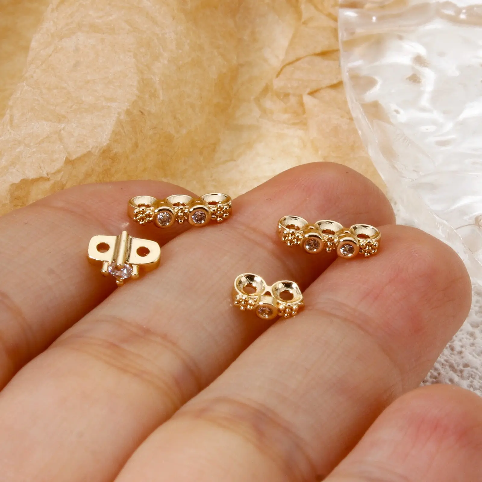 5/10 PCs Brass Spacer Beads For DIY Bracelet Jewelry Making Findings 14K Real Gold Plated Clear Cubic Zirconia Bead Accessories