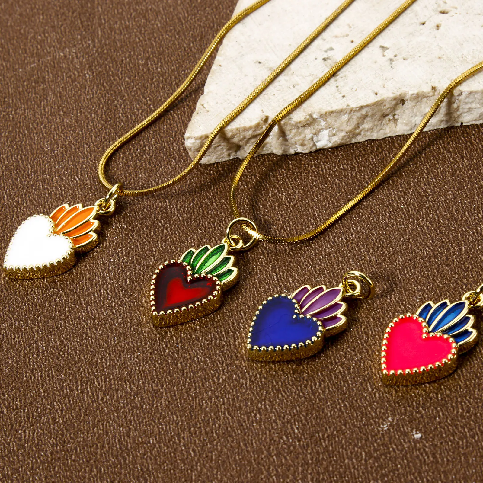 1 Piece Brass Religious Charms 18K Real Gold Plated Enamel Ex Voto Heart Pendants For DIY Neckalce Jewerly Making 23mm x 11mm