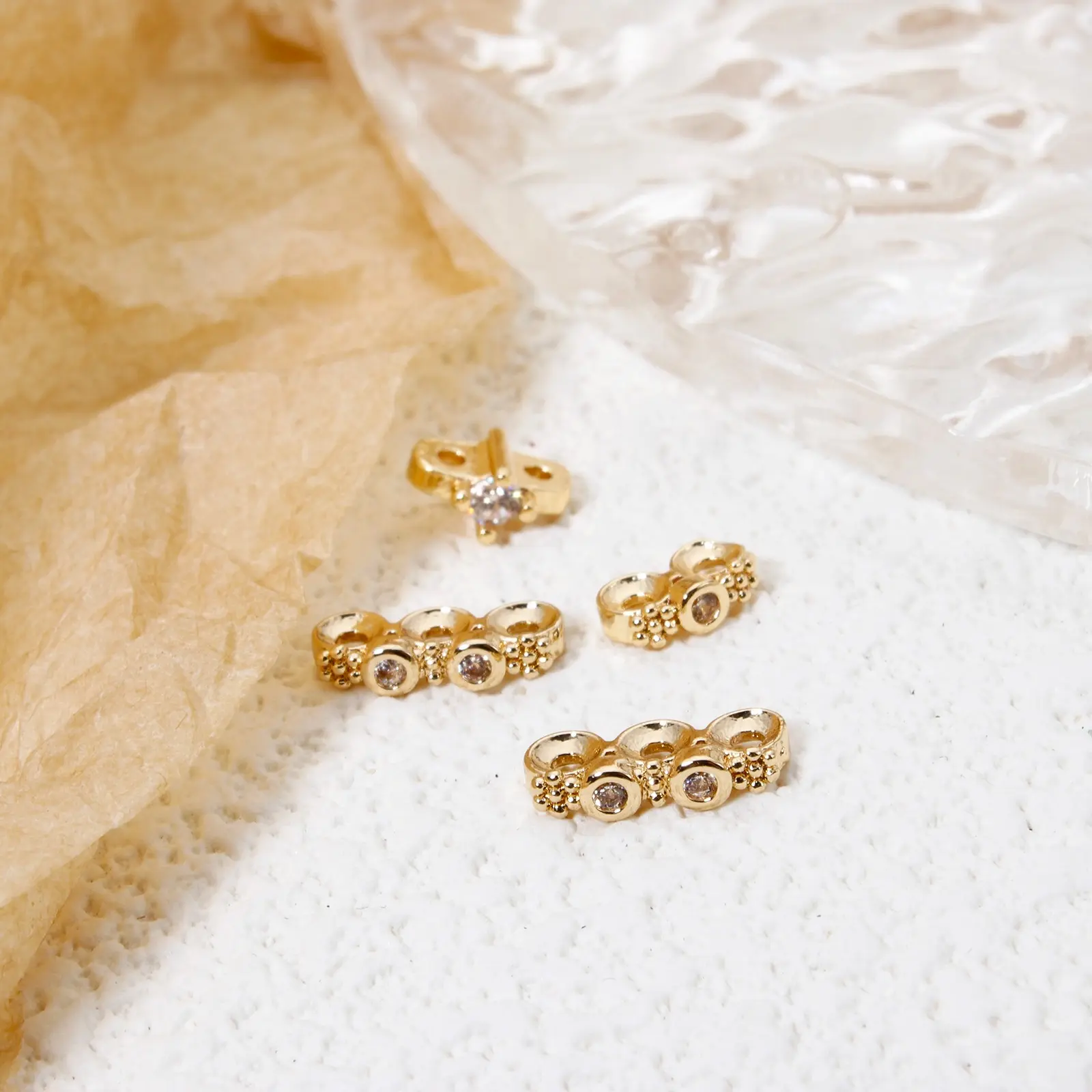 5/10 PCs Brass Spacer Beads For DIY Bracelet Jewelry Making Findings 14K Real Gold Plated Clear Cubic Zirconia Bead Accessories