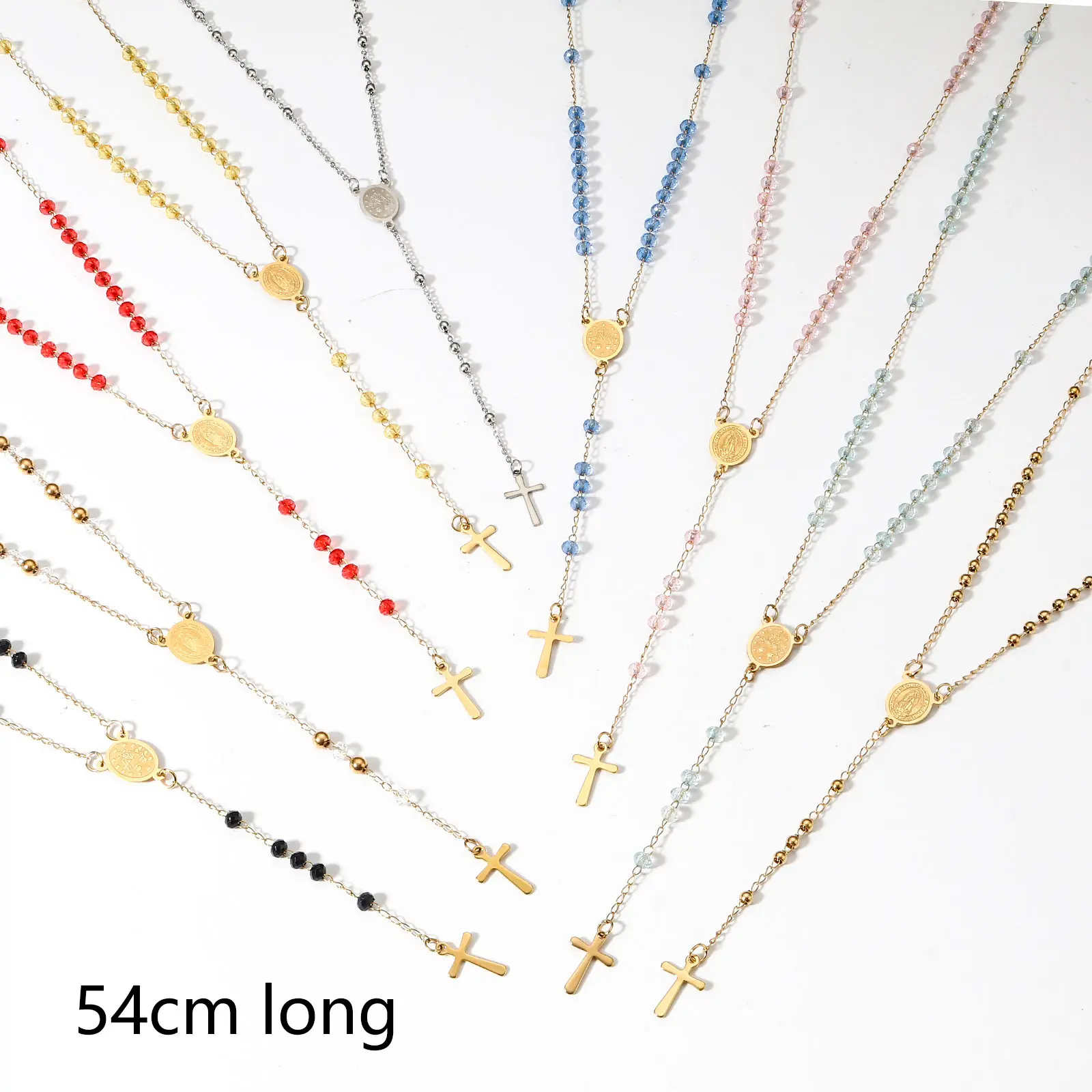 304 Stainless Steel Religious Necklace Cross Pendant Virgin Mary for Women Men Jewelry Gifts Overall 53cm long, 1 Piece