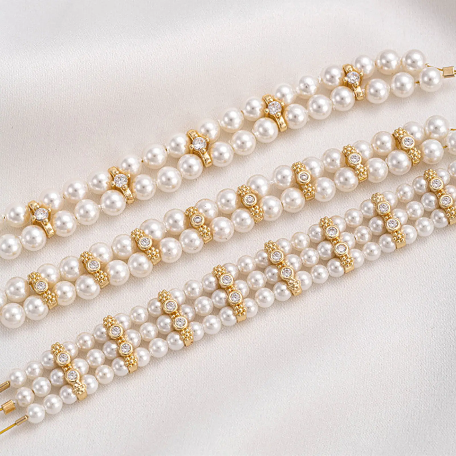 5/10 PCs Brass Spacer Beads For DIY Bracelet Jewelry Making Findings 14K Real Gold Plated Clear Cubic Zirconia Bead Accessories